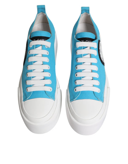 Blue White Canvas Logo Low Top Sneakers Shoes