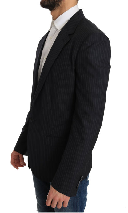 Elegante Slim Fit Gestreepte Wol Zijden Blazer