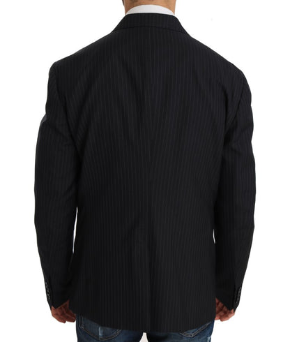 Elegante Slim Fit Gestreepte Wol Zijden Blazer