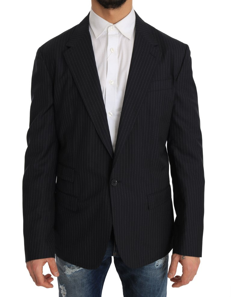 Elegante Slim Fit Gestreepte Wol Zijden Blazer