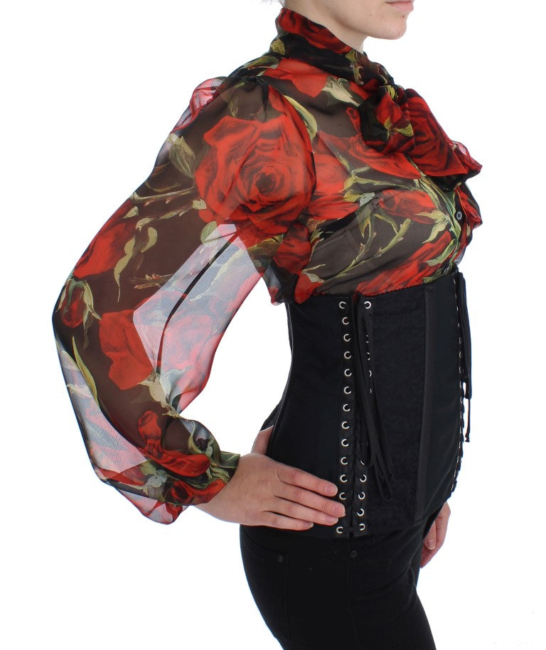 Elegante zwarte bloemenbrokaat korset riem