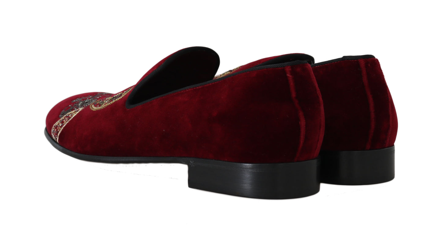 Bordeaux fluwelen loafers met pailletten voor heren