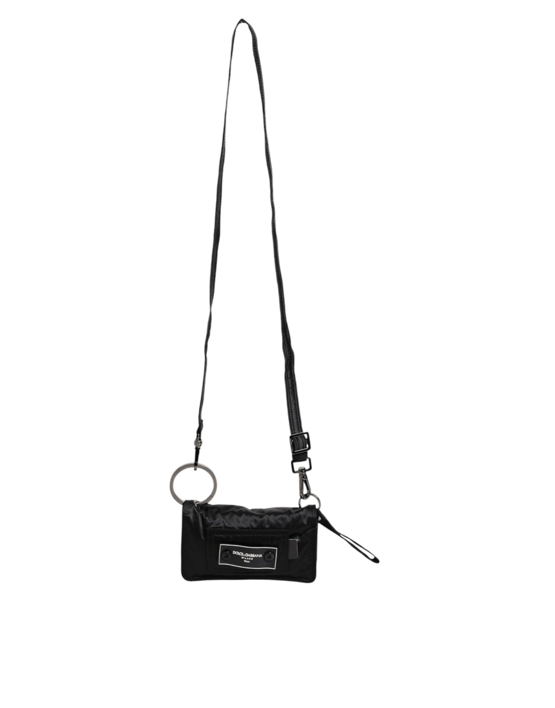 Black Fabric Logo Two Way Clutch Crossbody Bag