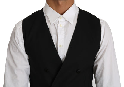 Strak, dubbelrijs slim fit wollen vest