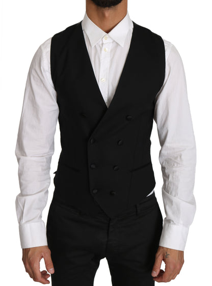 Strak, dubbelrijs slim fit wollen vest