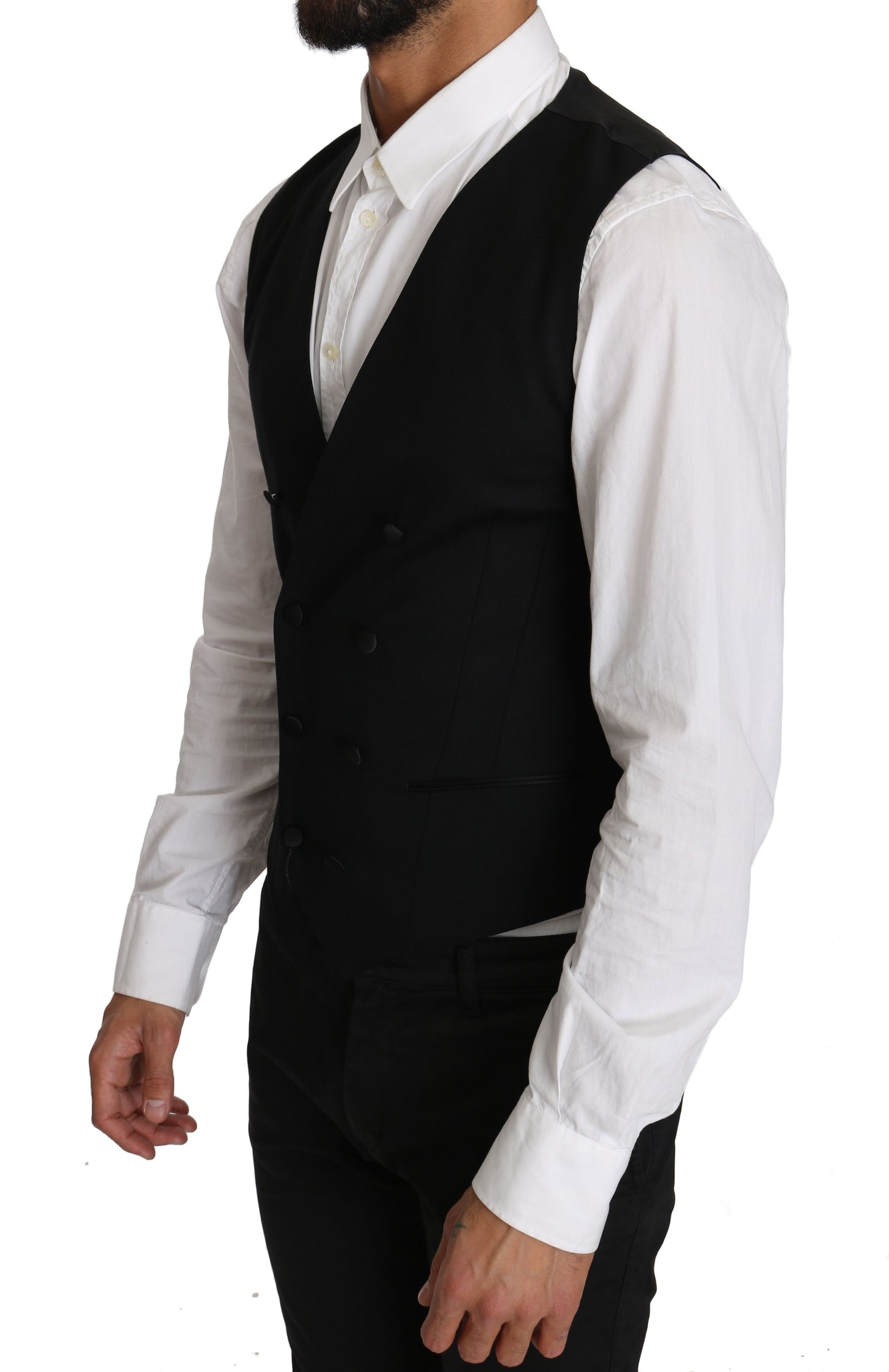 Strak, dubbelrijs slim fit wollen vest