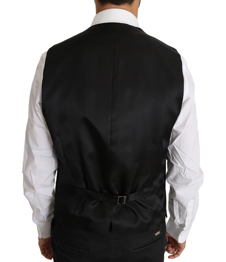 Elegante grijze slim-fit wol-zijde vest