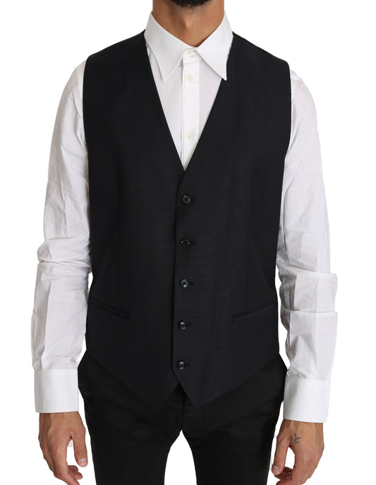 Elegante grijze slim-fit wol-zijde vest