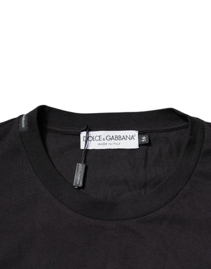 Black Logo Print Cotton Crew Neck T-shirt