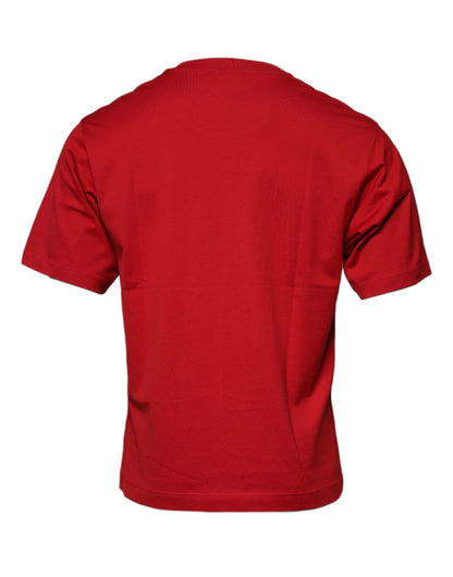 Red Logo Print Cotton Crew Neck T-shirt