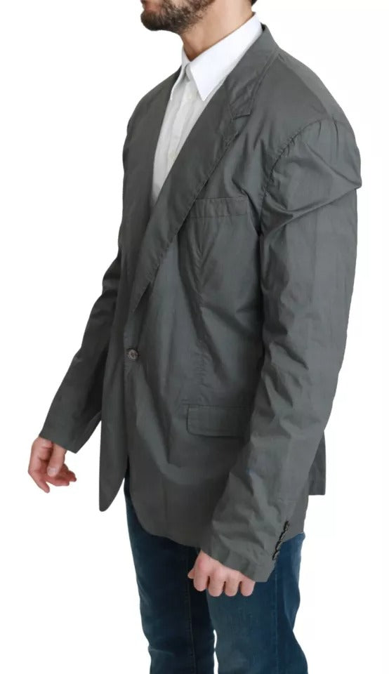 Gray Cotton Single Breasted Formal Blazer