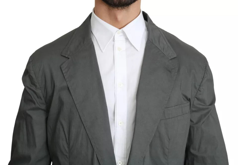 Gray Cotton Single Breasted Formal Blazer