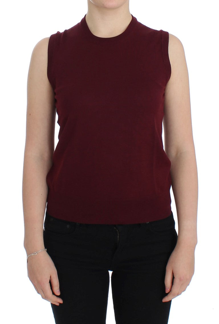 Elegante rode wollen mouwloze pullover vest