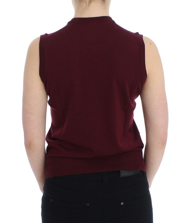 Elegante rode wollen mouwloze pullover vest