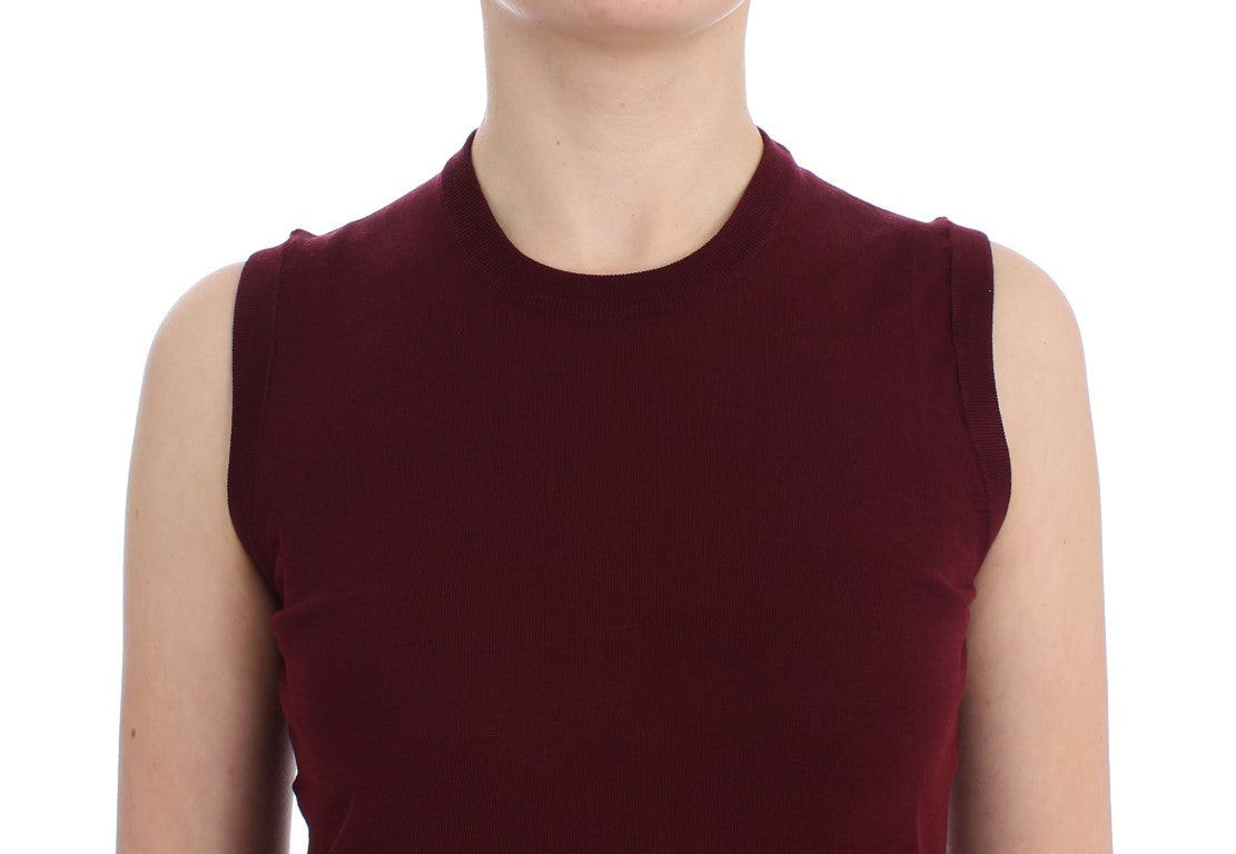 Elegante rode wollen mouwloze pullover vest