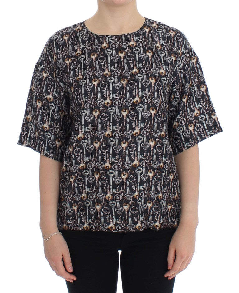 Enchanted Sicily zijden blouse met sleutelprint