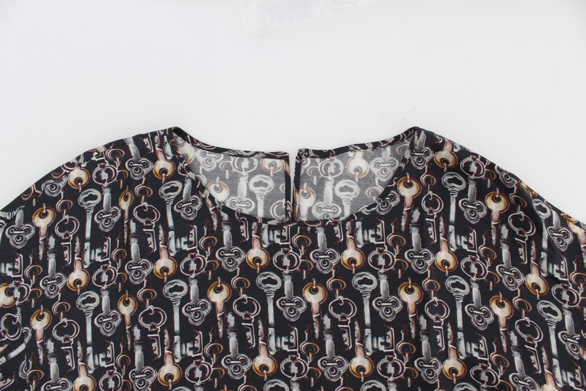 Enchanted Sicily zijden blouse met sleutelprint