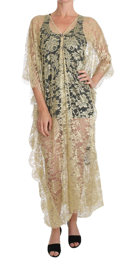 Gouden bloemenkant kaftan zomerjurk