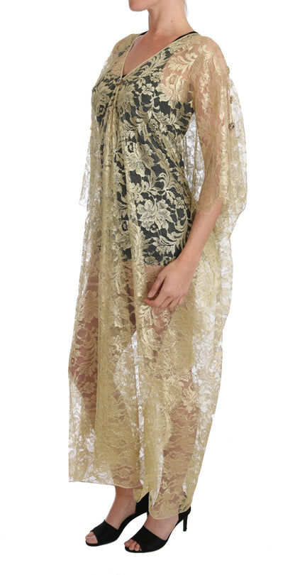 Gouden bloemenkant kaftan zomerjurk