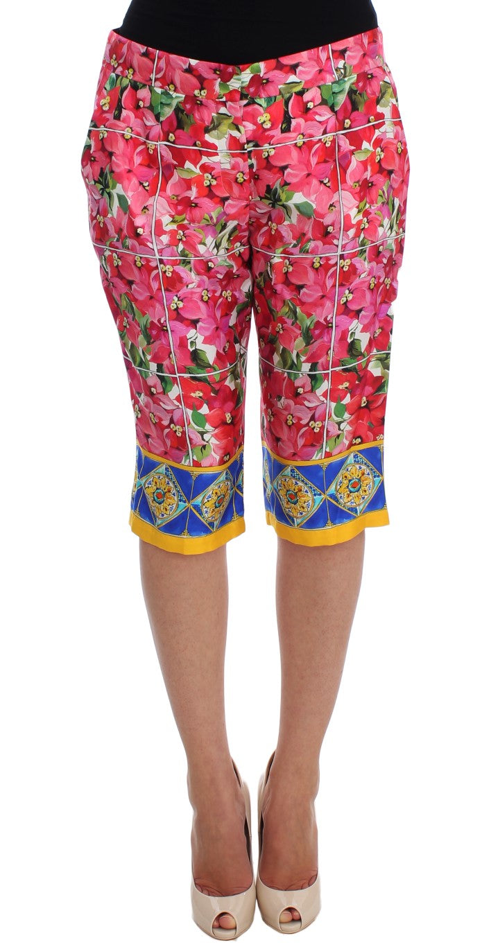 Multicolor zijden capribroek met bloemenmotief