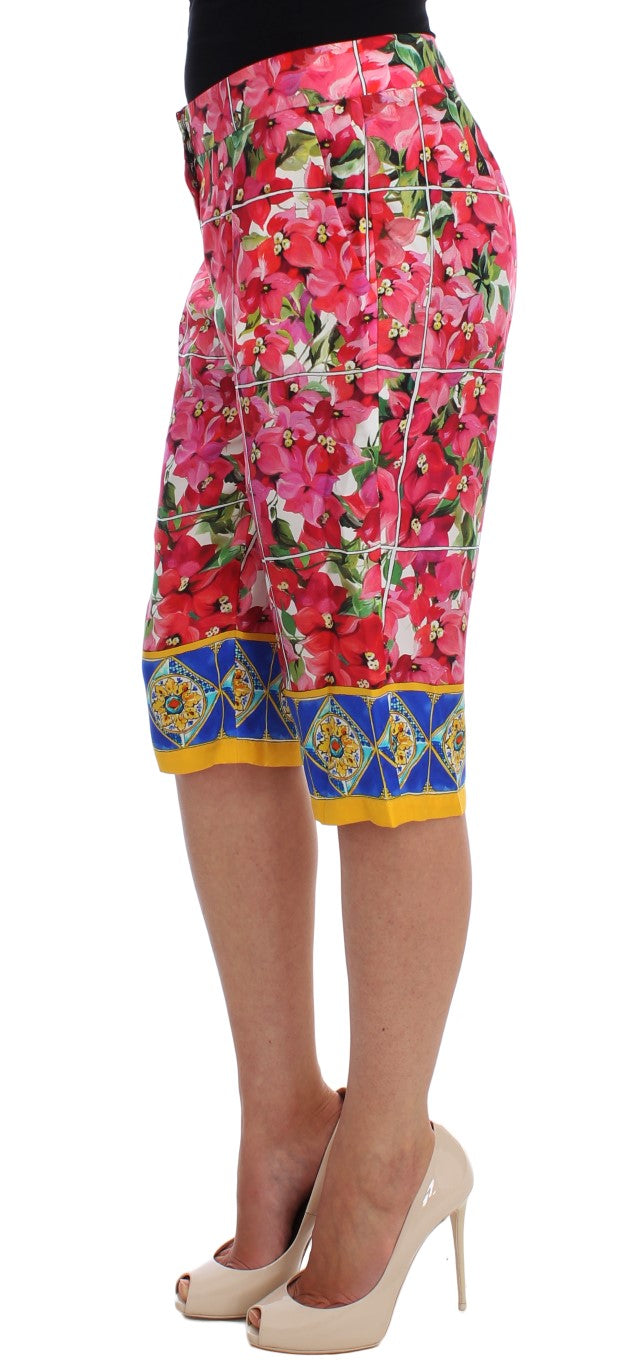 Multicolor zijden capribroek met bloemenmotief