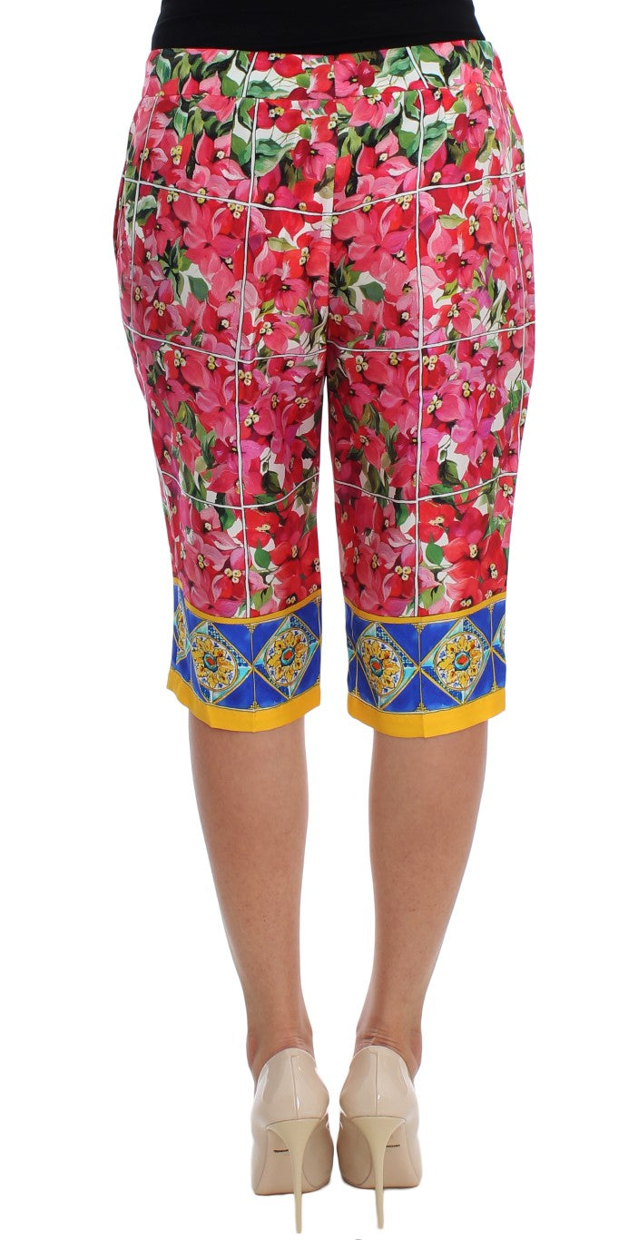 Multicolor zijden capribroek met bloemenmotief