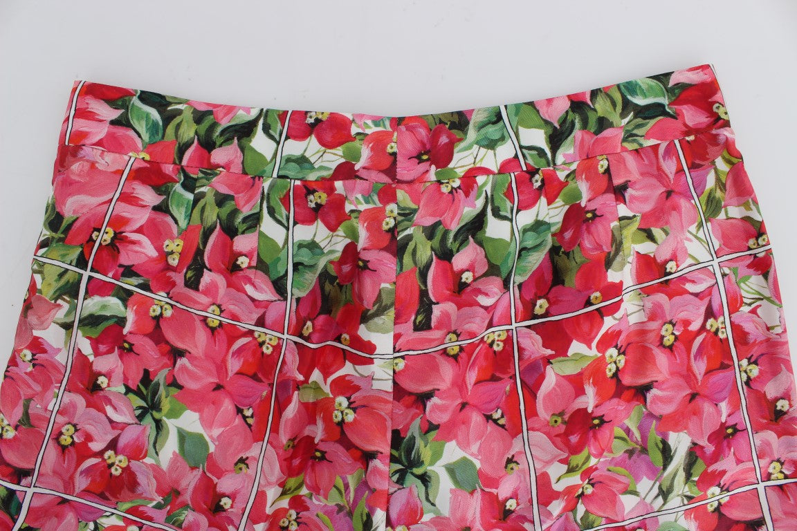 Multicolor zijden capribroek met bloemenmotief