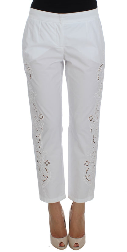 Elegante witte bloemenuitsparing broek