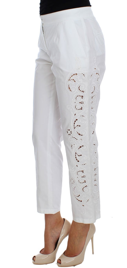 Elegante witte bloemenuitsparing broek