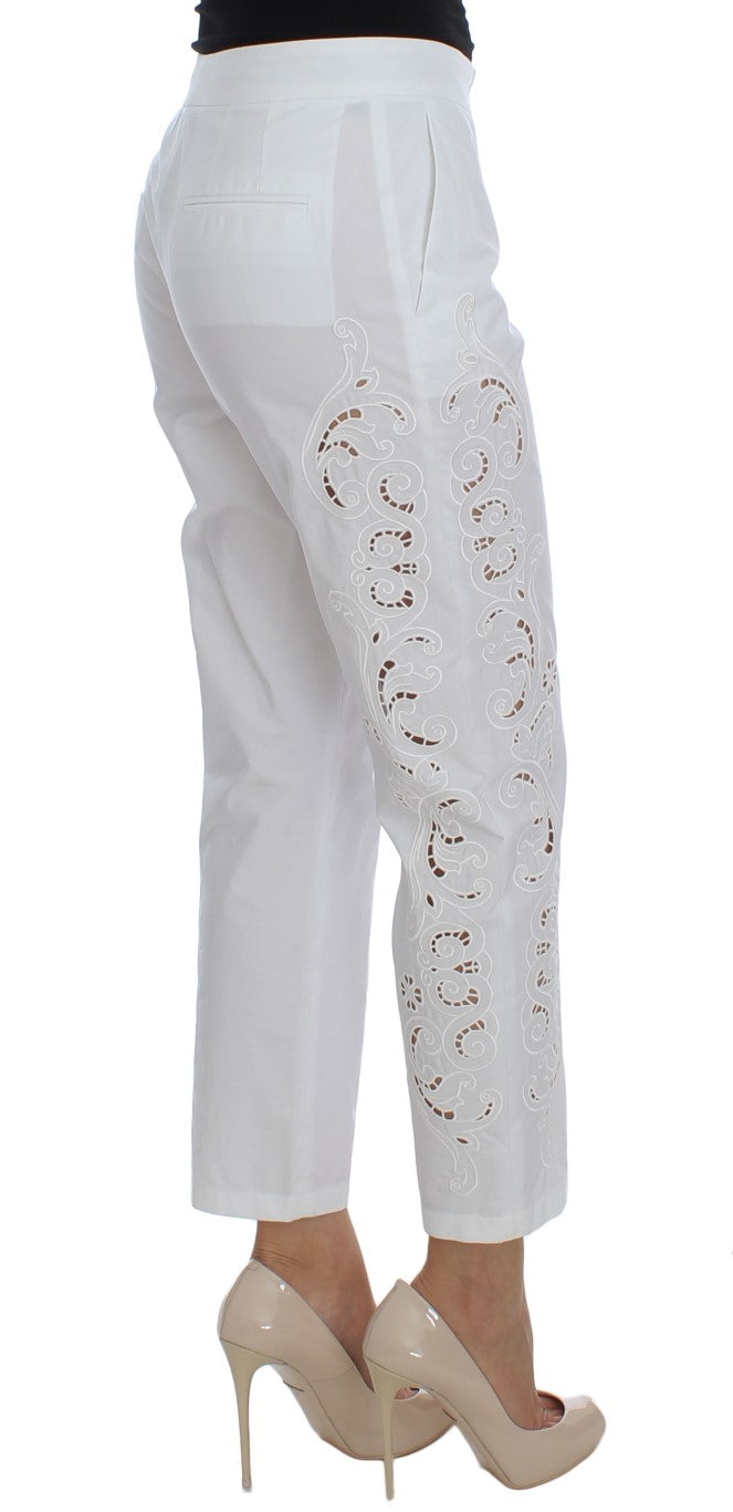 Elegante witte bloemenuitsparing broek