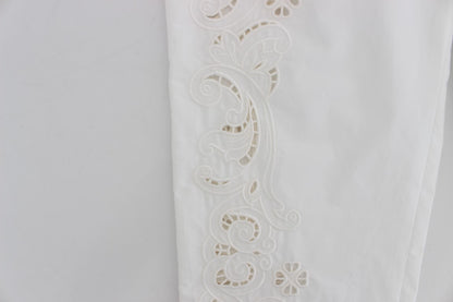 Elegante witte bloemenuitsparing broek