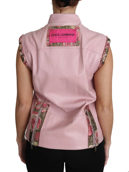 Prachtig roze mouwloos leren vest