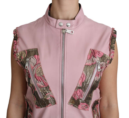 Prachtig roze mouwloos leren vest