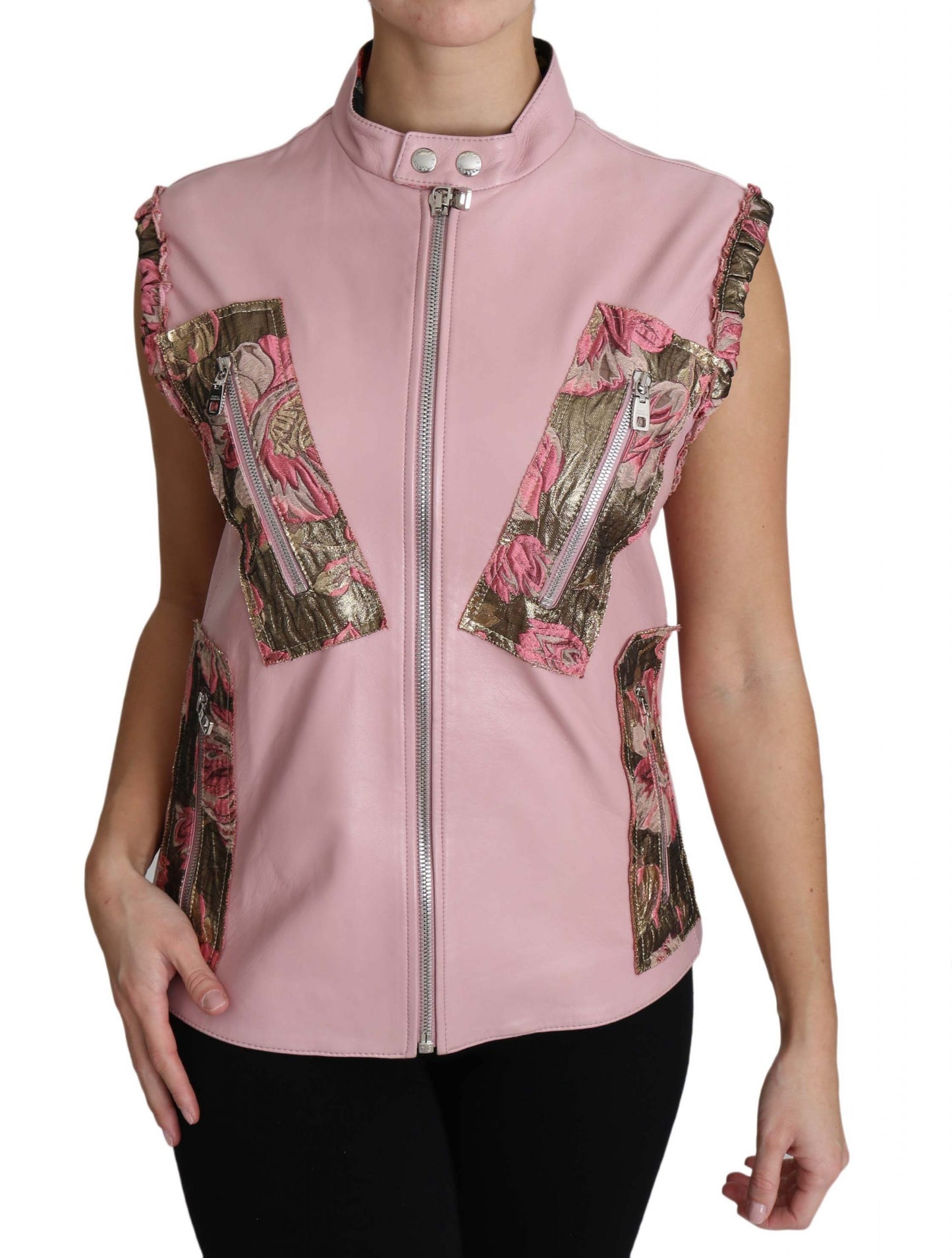 Prachtig roze mouwloos leren vest