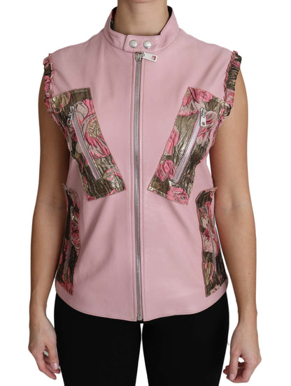 Prachtig roze mouwloos leren vest