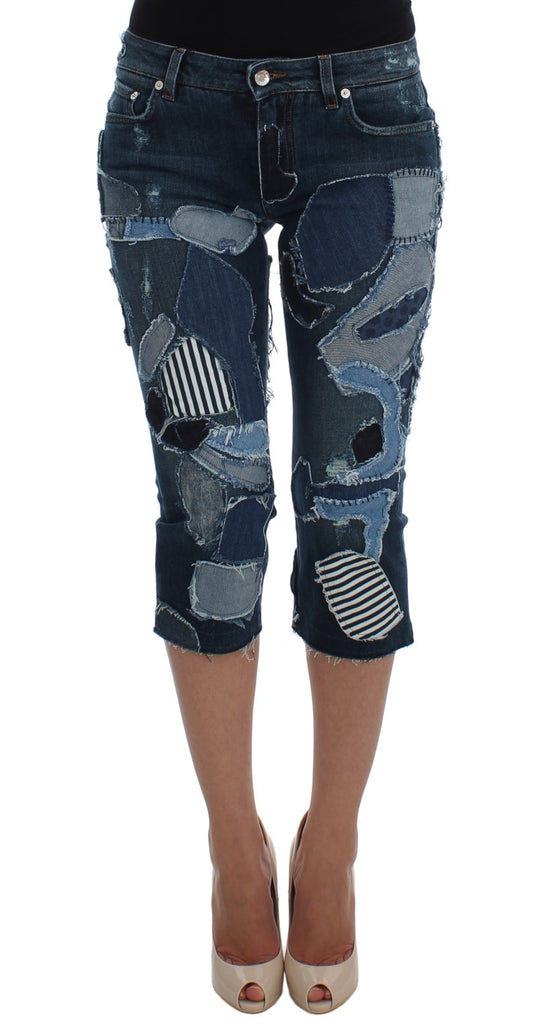 Chique blauwe patchwork denim shorts