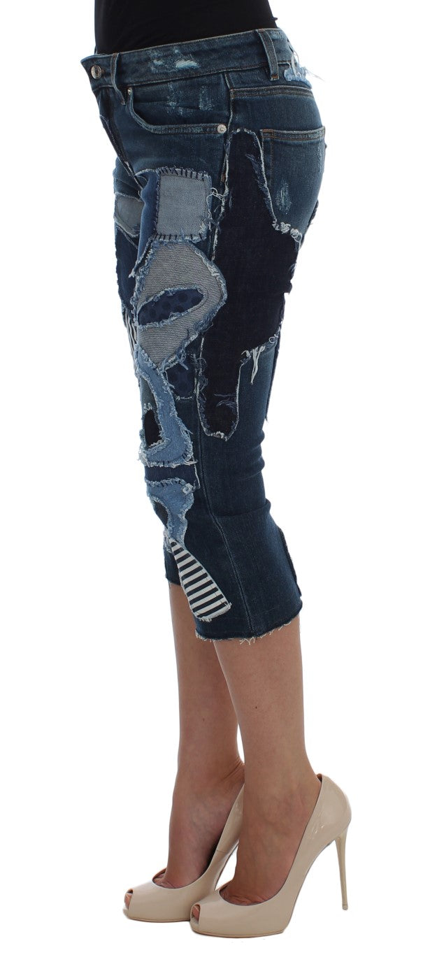 Chique blauwe patchwork denim shorts