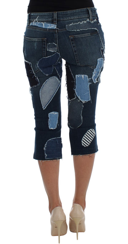 Chique blauwe patchwork denim shorts