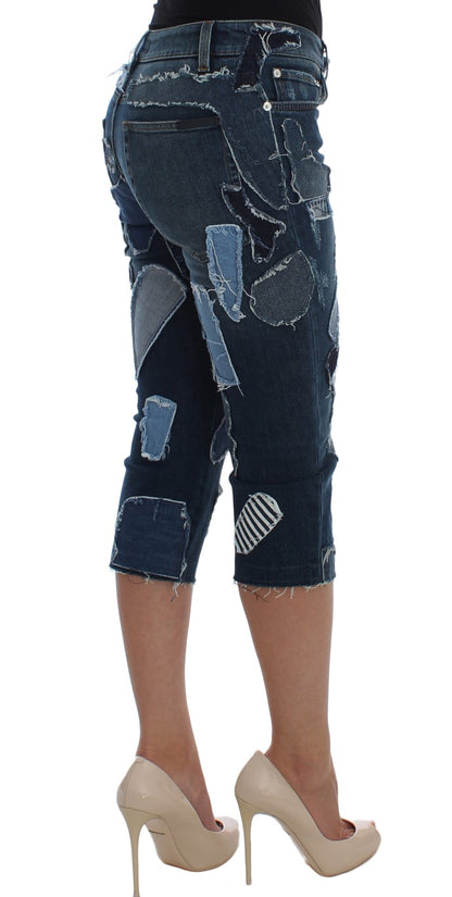 Chique blauwe patchwork denim shorts