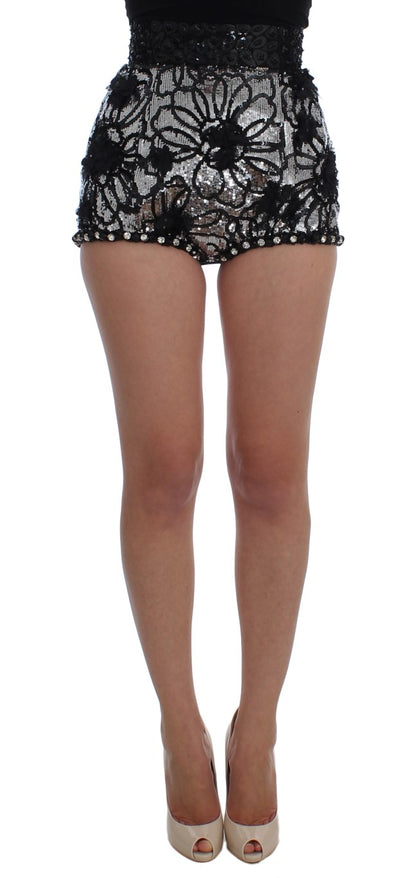 Met pailletten bezette designer mini shorts met hoge taille