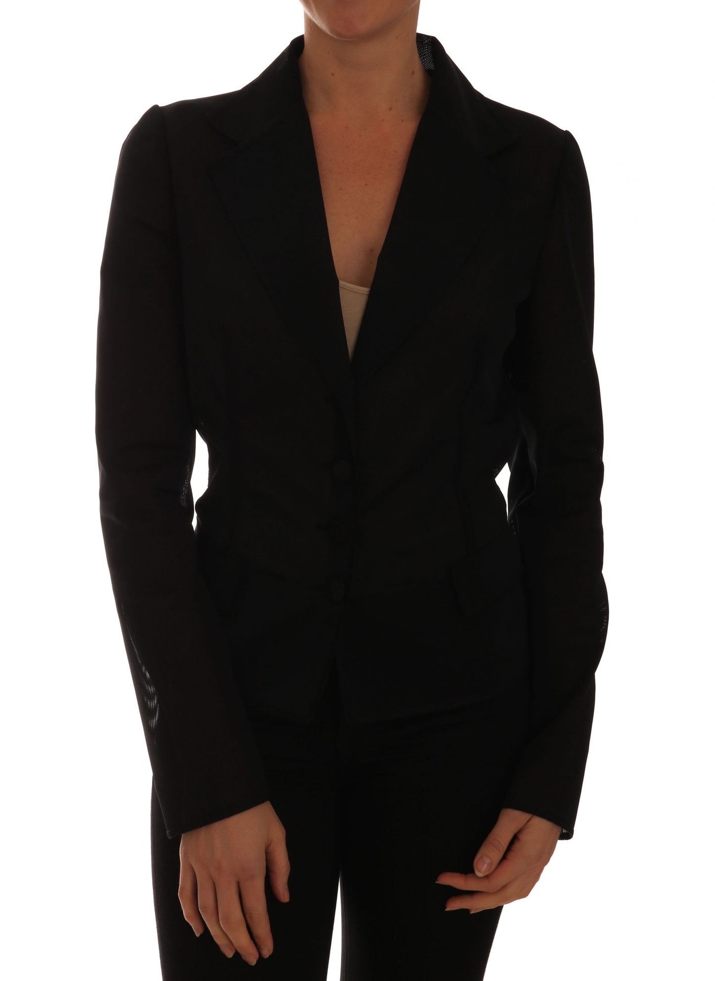 Semi-transparante donkergroene nylon blazer