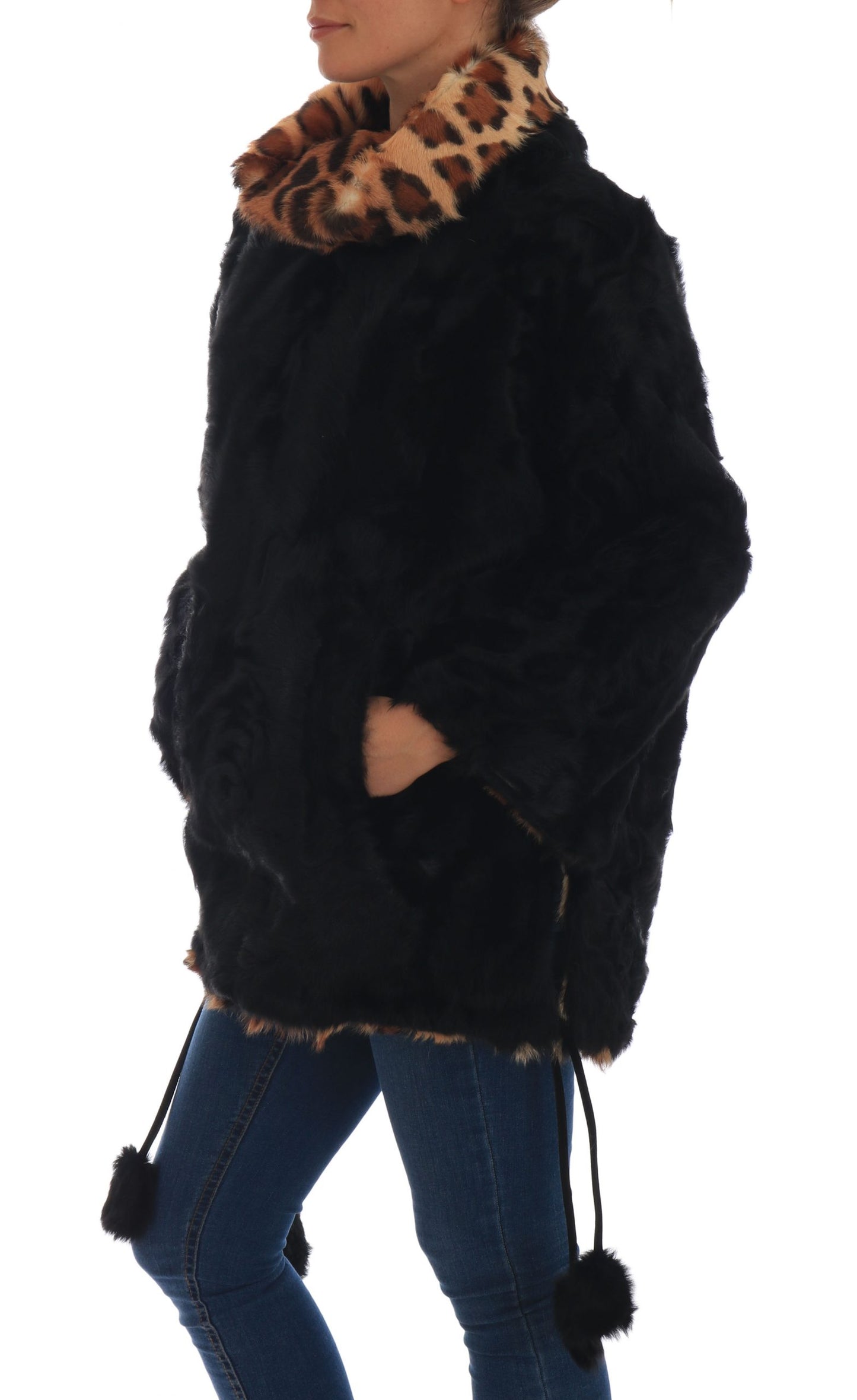 Elegant Black Lamb Fur Short Coat