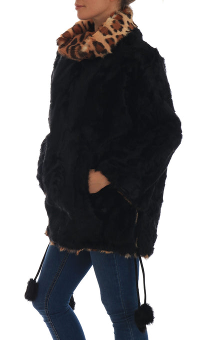 Elegant Black Lamb Fur Short Coat