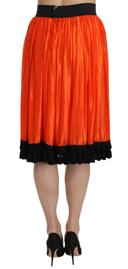 Hoge taille zwarte en oranje knielange rok