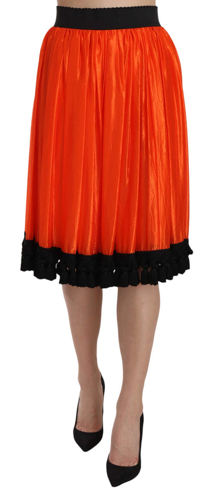 Hoge taille zwarte en oranje knielange rok