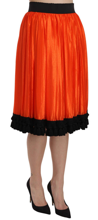 Hoge taille zwarte en oranje knielange rok