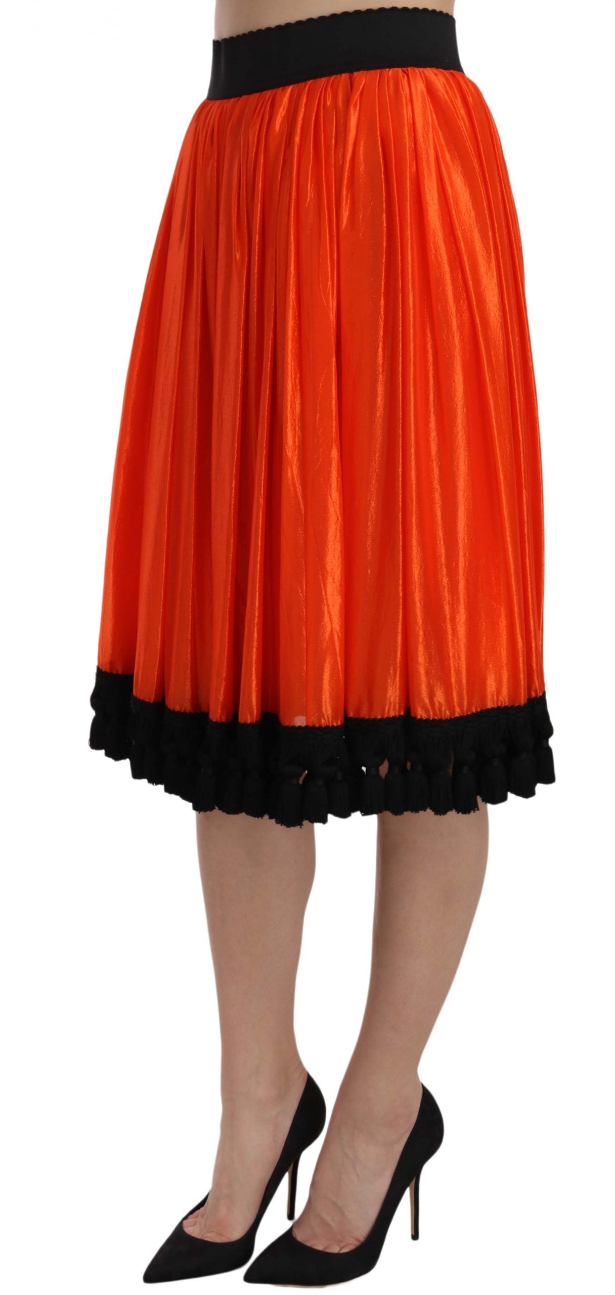 Hoge taille zwarte en oranje knielange rok