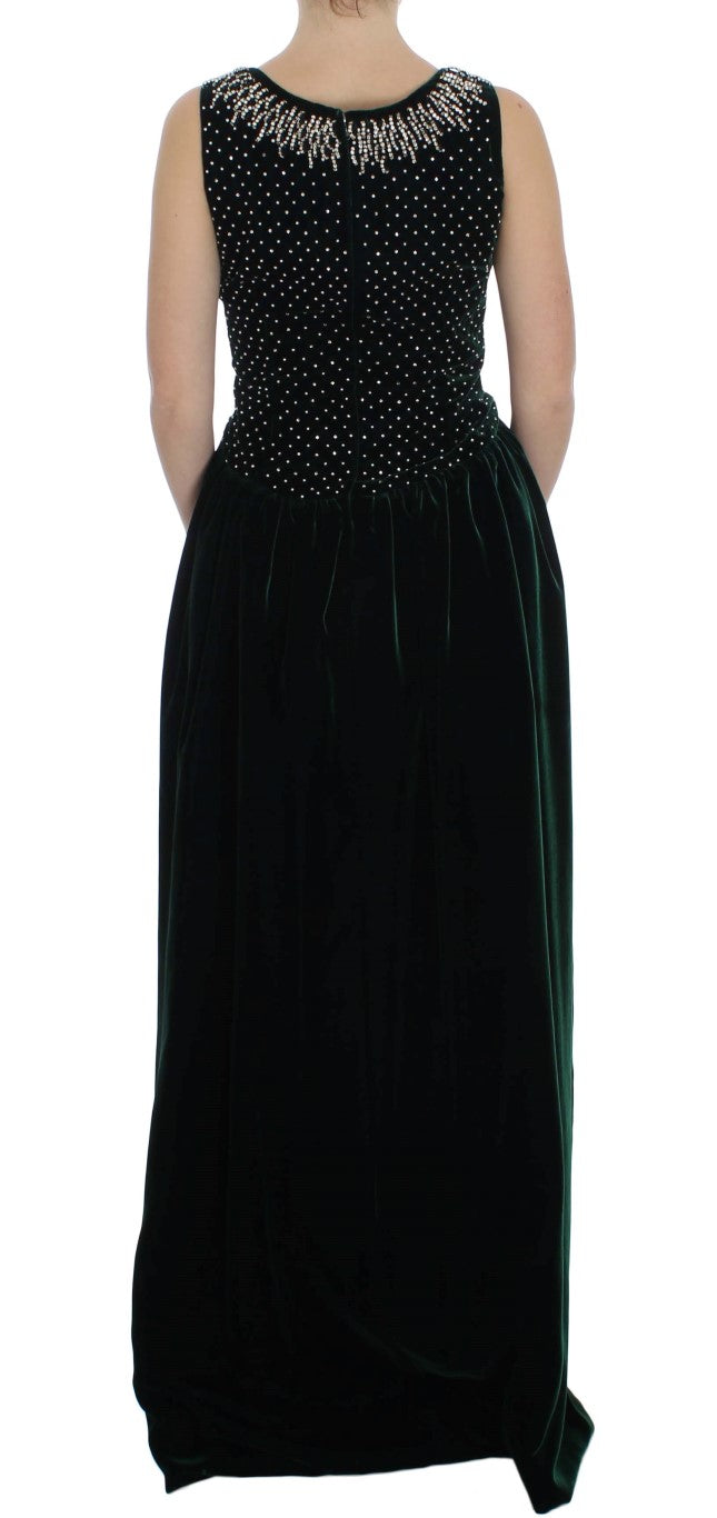 Enchanted Emerald Velvet Crystal Maxi-jurk