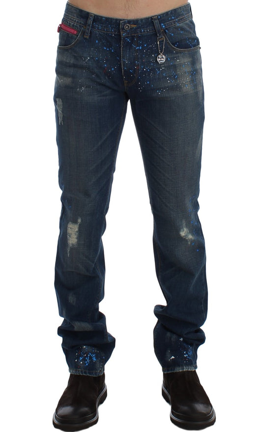 Chique blauwe wash geverfde slim fit jeans