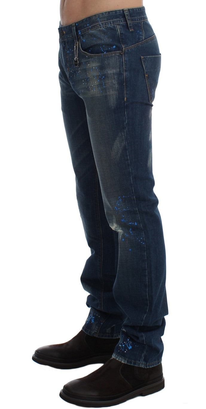 Chique blauwe wash geverfde slim fit jeans